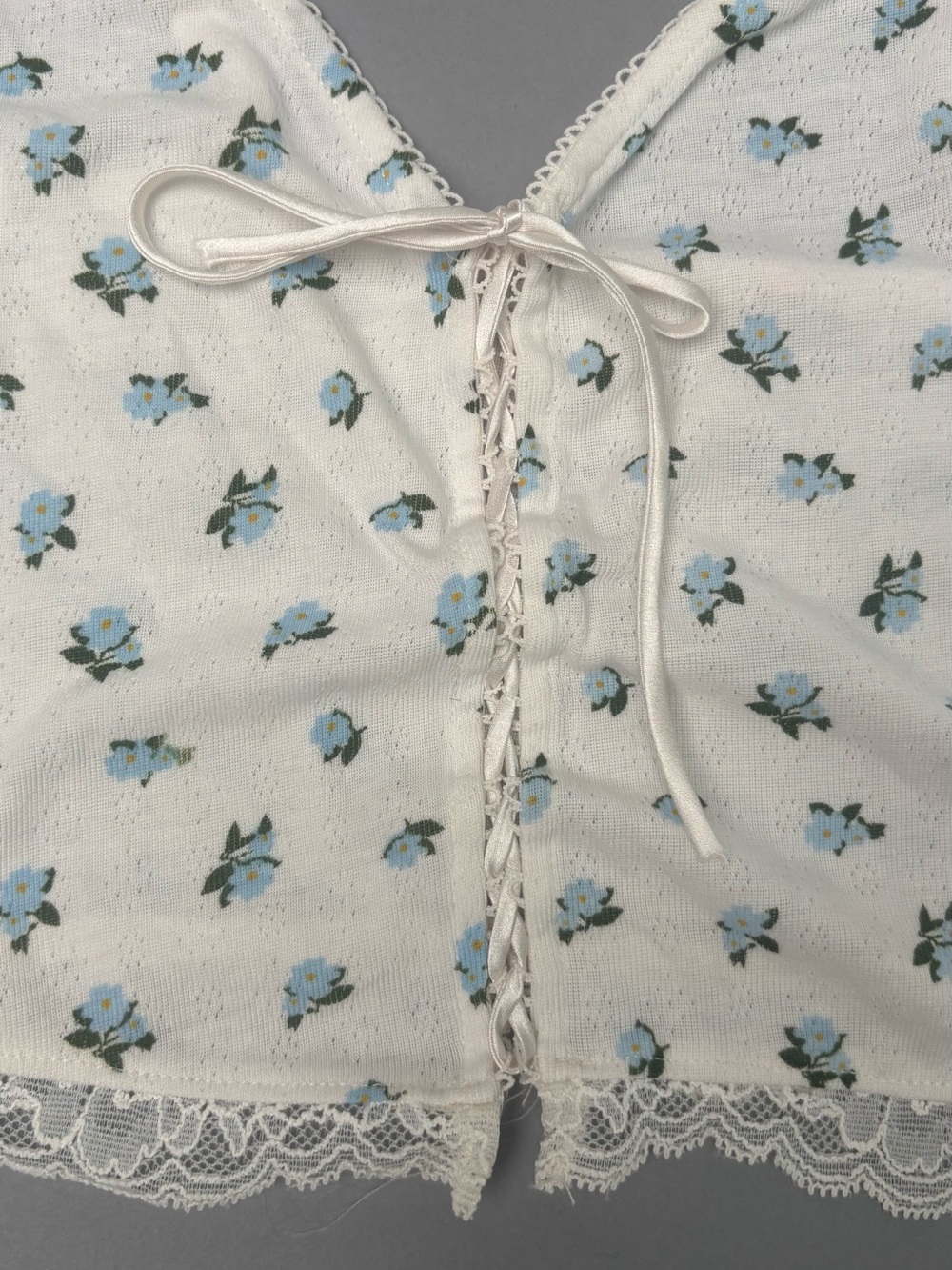 Victoria's Secret Blue Floral Print knit wear set w/coquette lace up cami - Picture 3 of 5